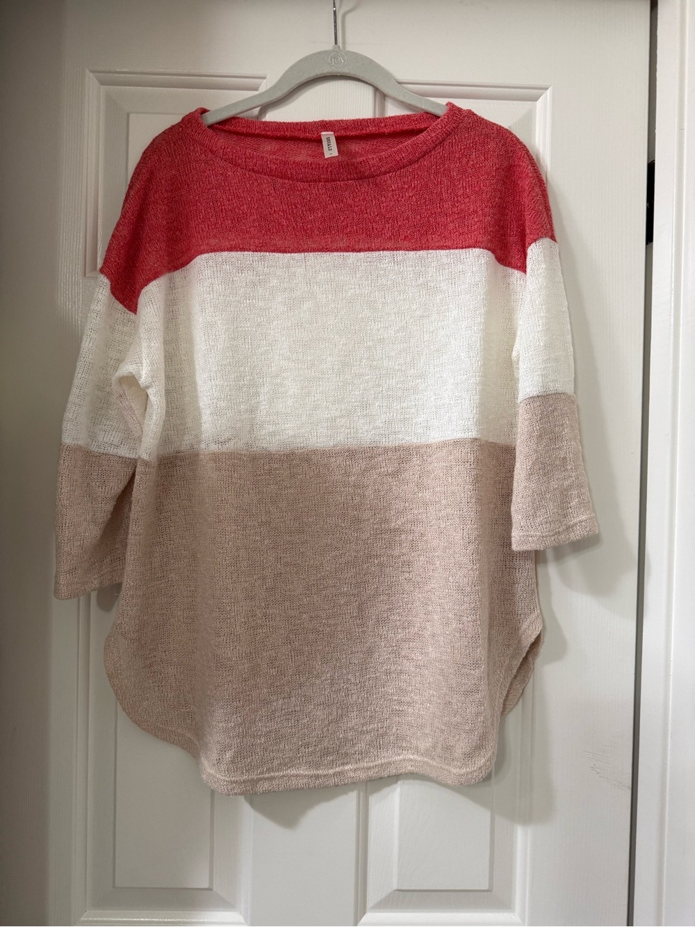 Emerald Coral, Ivory & Beige Colorblock Scoop Sweater